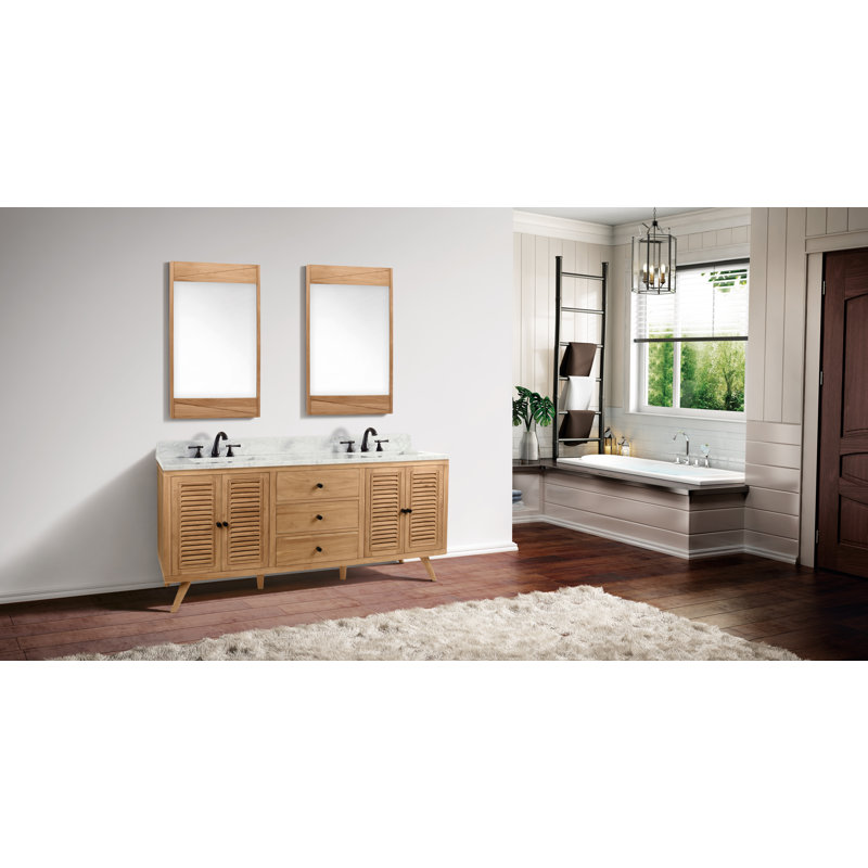 Quentin 73'' Teak and Marble Double Freestanding Vanity