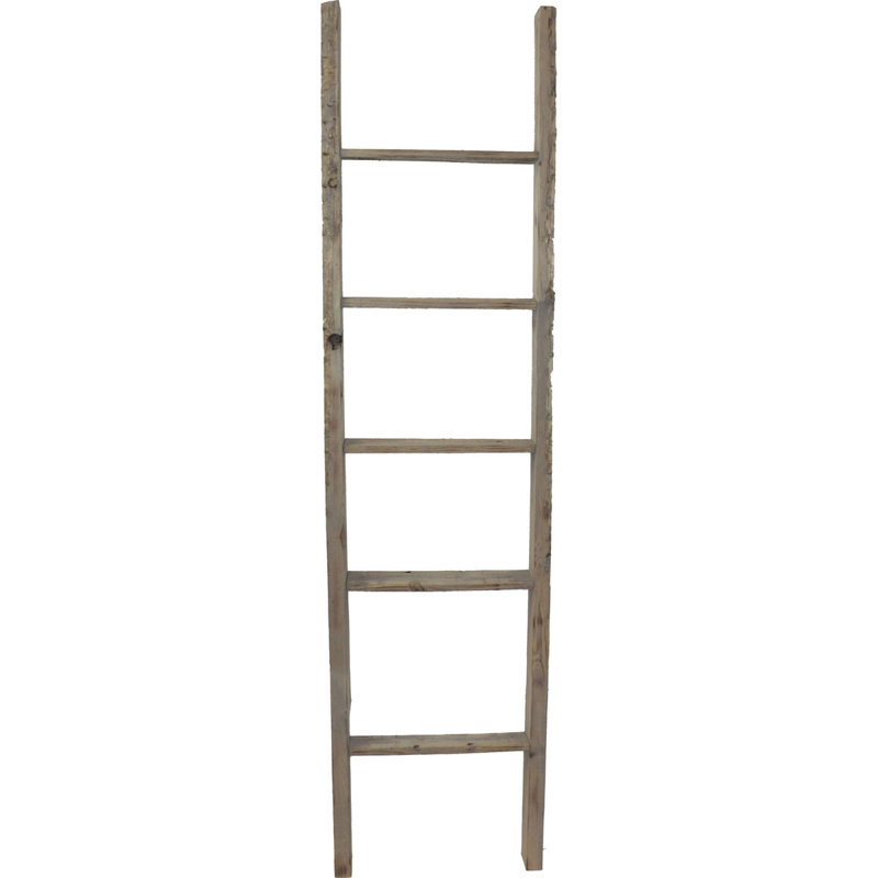 Weathered Brown Vintage Farmhouse 5-Rung Decorative Ladder
