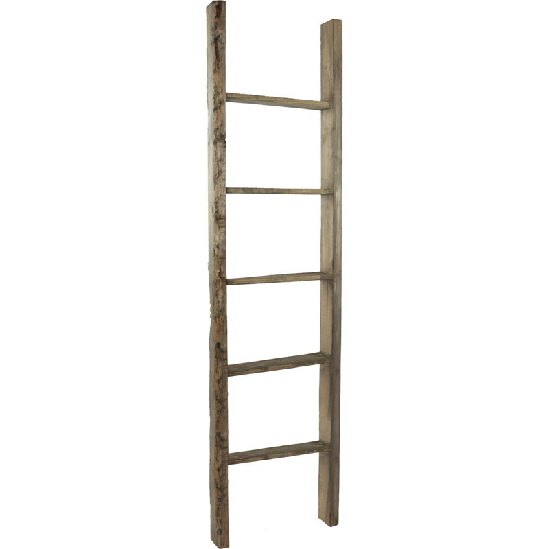 Weathered Brown Vintage Farmhouse 5-Rung Decorative Ladder