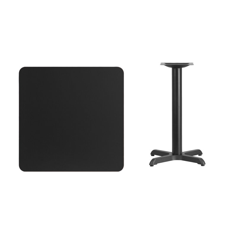 Black Square Laminate Dining Height Table with Pedestal Base