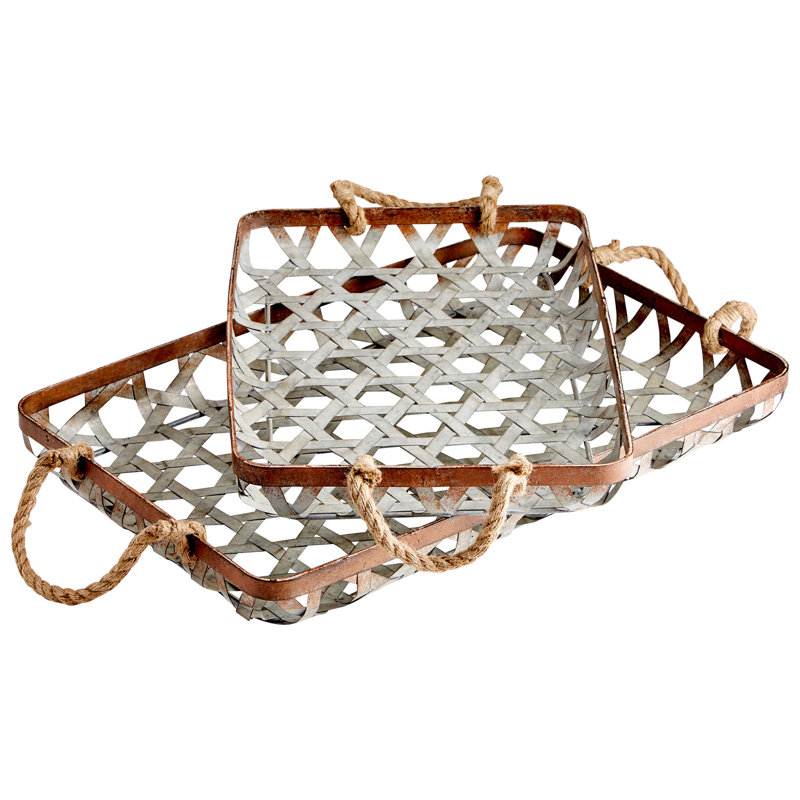 Prismo Contemporary 27.25" Rectangular Metal Tray Set in Gray and Silver