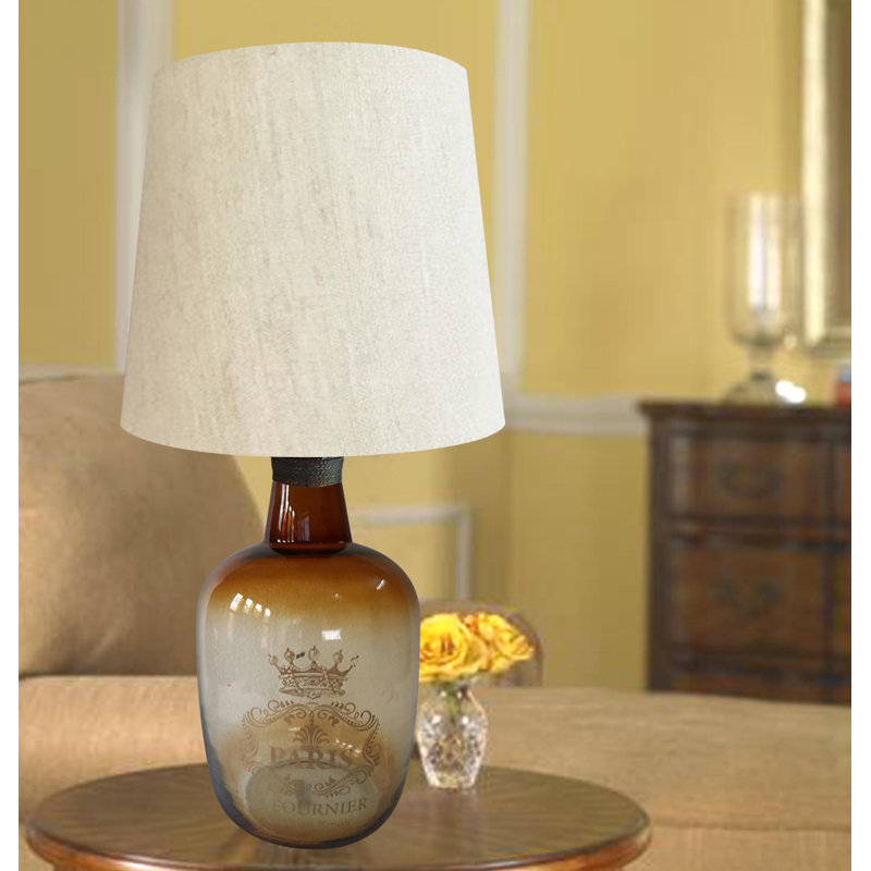 Contemporary Amber Glass Table Lamp with White Fabric Shade