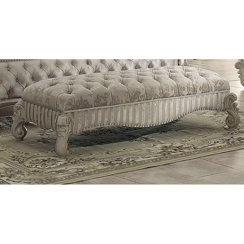 Versailles Ivory Fabric & Bone White Tufted Upholstered Bench