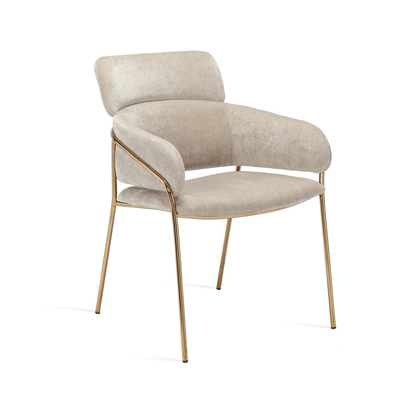 Marino Beige Latte Chenille Upholstered Armchair with Metal Frame