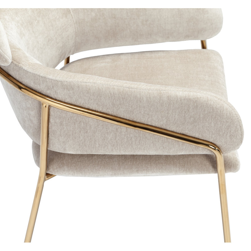 Marino Beige Latte Chenille Upholstered Armchair with Metal Frame
