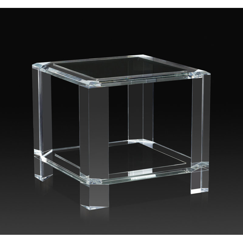 Clear Acrylic and Glass Square Side Table