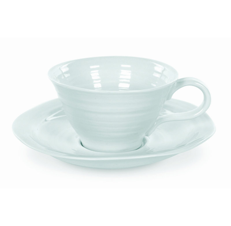 Celadon Ceramic Teacup and Saucer Set, 8 Oz