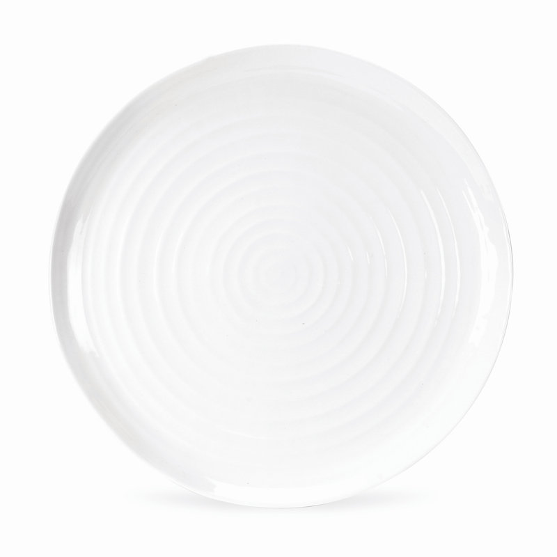 White Ceramic Round Platter with Spiral Pattern, 12.6 inches
