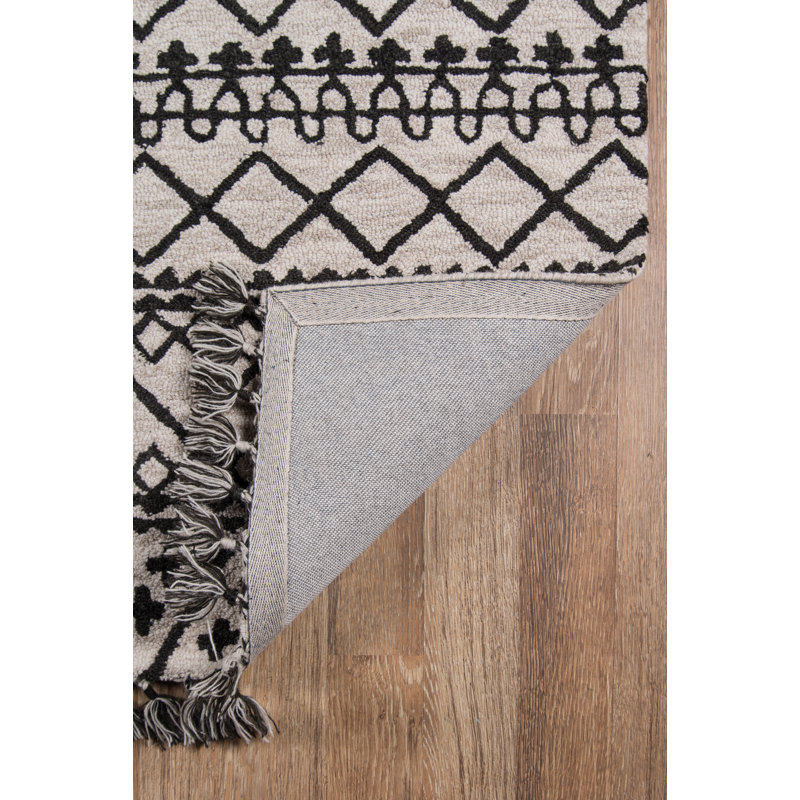 Gray and Black Geometric Wool Handmade Rectangular Area Rug