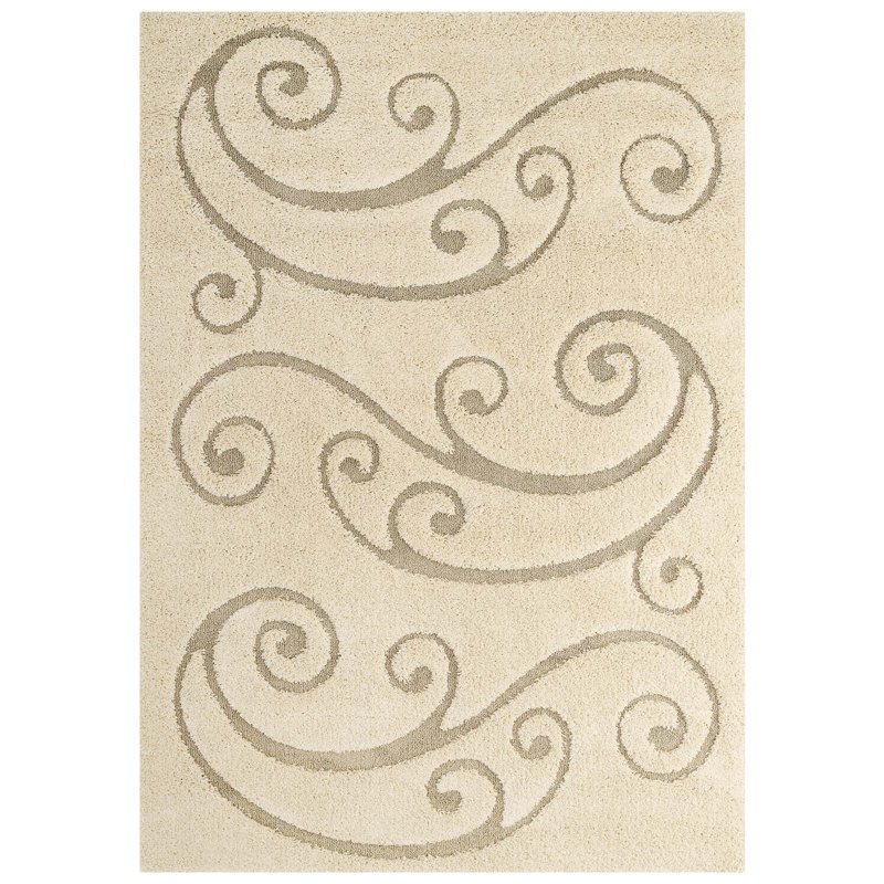 Jubilant Vine Scrolls 5'x8' Cream & Beige Easy-Care Shag Rug