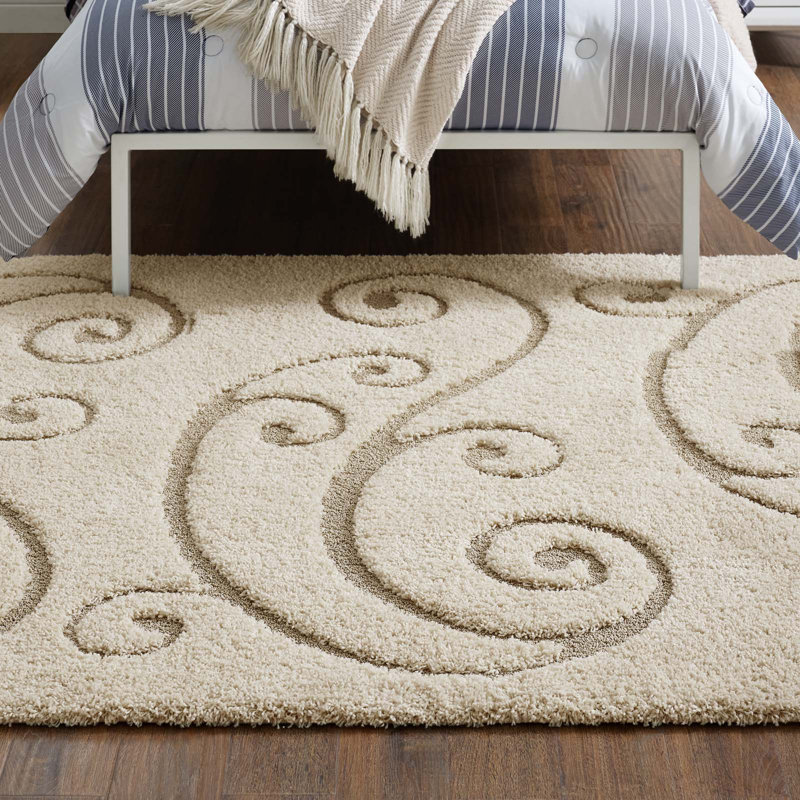 Jubilant Vine Scrolls 5'x8' Cream & Beige Easy-Care Shag Rug