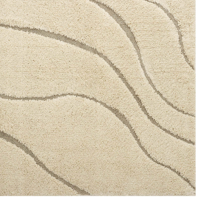Elegant Creame and Beige 5'x8' Abstract Swirl Shag Rug