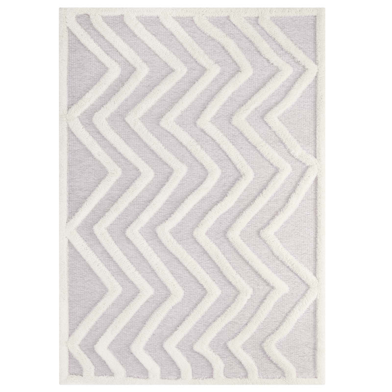 Ivory and Light Gray Abstract Chevron Soft Shag 5'x8' Area Rug