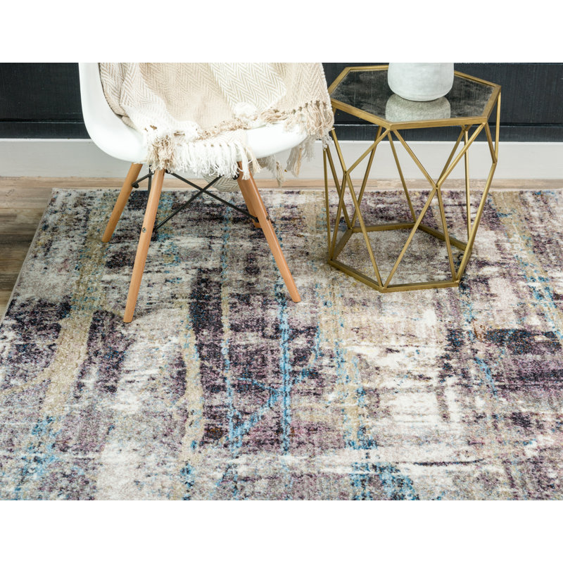 4' x 6' Blue Abstract Stain-Resistant Synthetic Rug