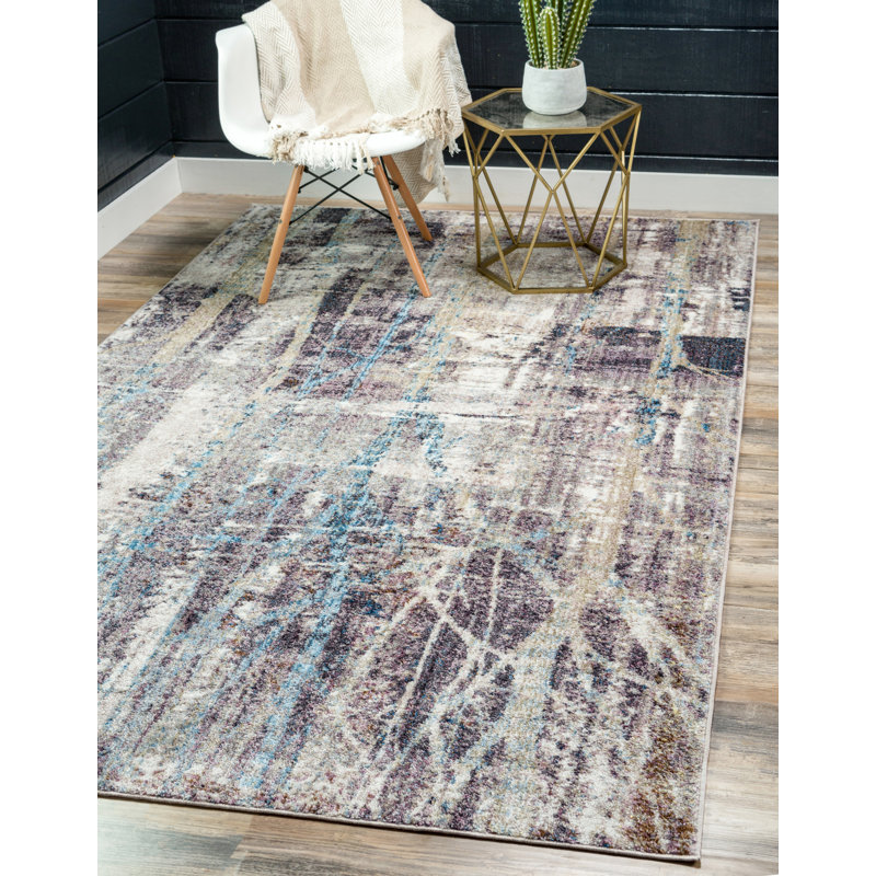 4' x 6' Blue Abstract Stain-Resistant Synthetic Rug