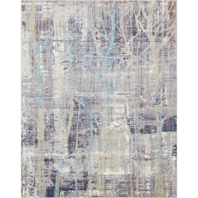 4' x 6' Blue Abstract Stain-Resistant Synthetic Rug