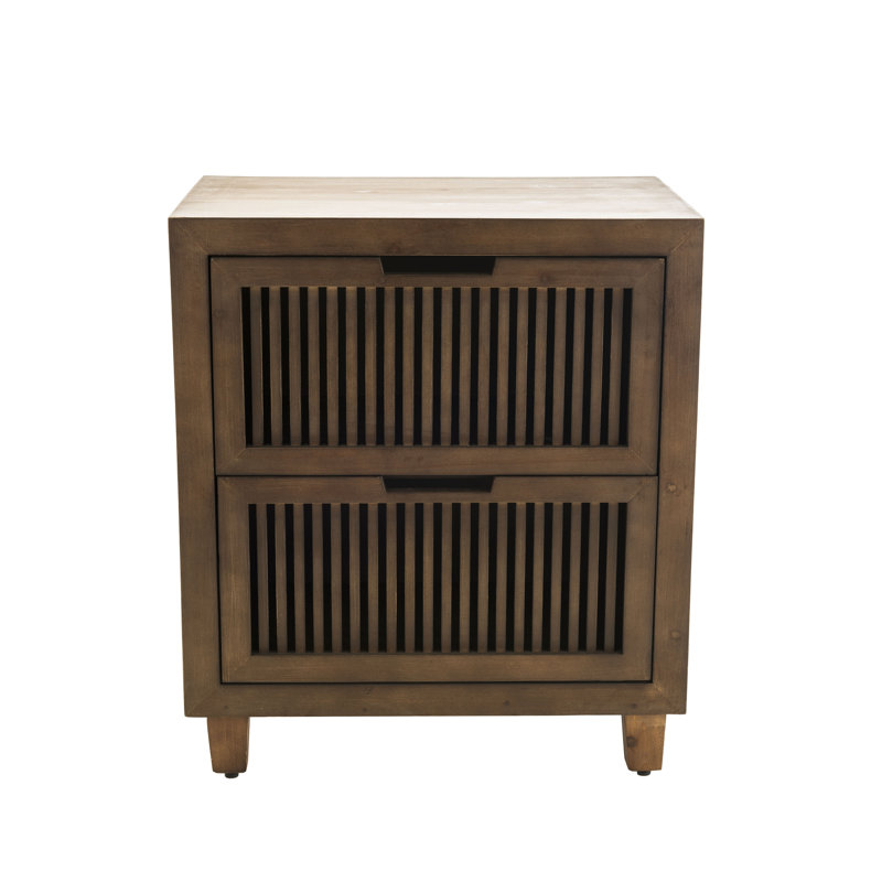 Sawyer Minimalist Ash Wood 2-Drawer Cabinet in Walnut Brown