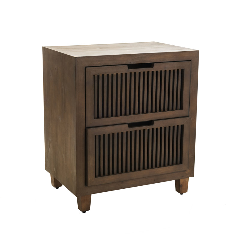 Sawyer Minimalist Ash Wood 2-Drawer Cabinet in Walnut Brown
