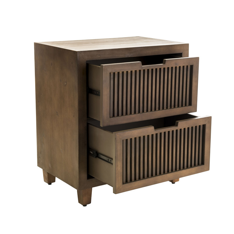 Sawyer Minimalist Ash Wood 2-Drawer Cabinet in Walnut Brown