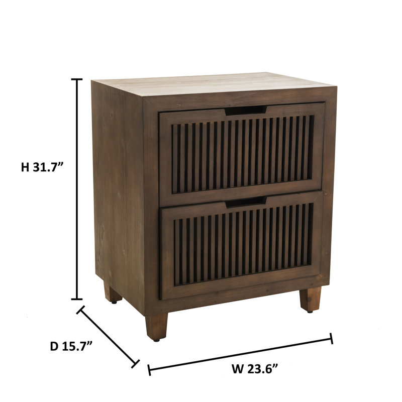 Sawyer Minimalist Ash Wood 2-Drawer Cabinet in Walnut Brown