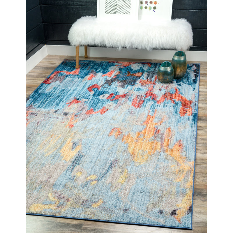 Soho Breeze 4' x 6' Light Blue Abstract Easy-Care Rug