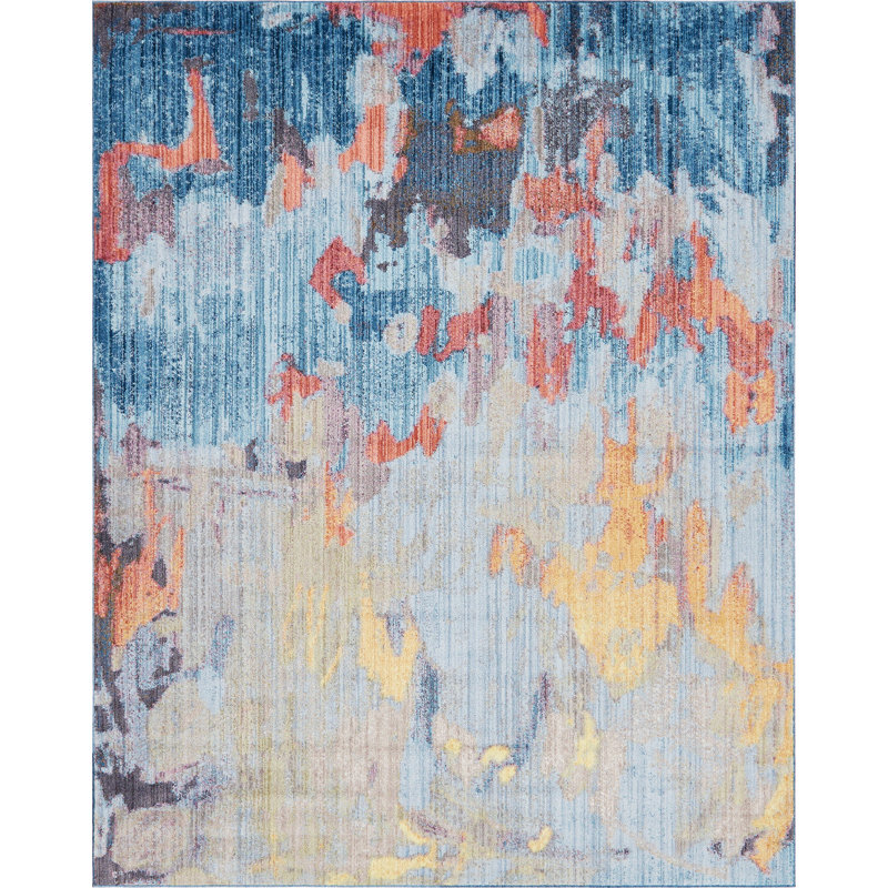 Soho Breeze 4' x 6' Light Blue Abstract Easy-Care Rug