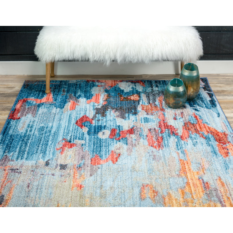 Soho Breeze 4' x 6' Light Blue Abstract Easy-Care Rug