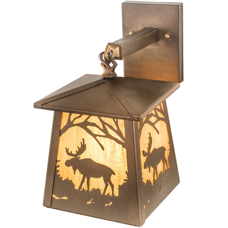 Antique Copper 12.5" Direct Wired Electric Sconce with Amber Shade