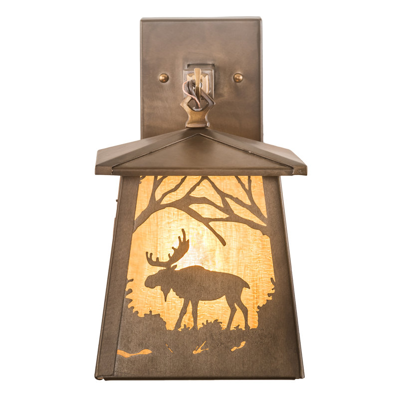 Antique Copper 12.5" Direct Wired Electric Sconce with Amber Shade