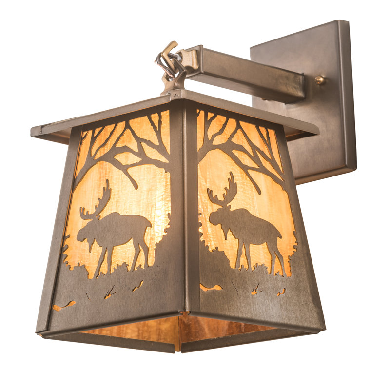 Antique Copper 12.5" Direct Wired Electric Sconce with Amber Shade