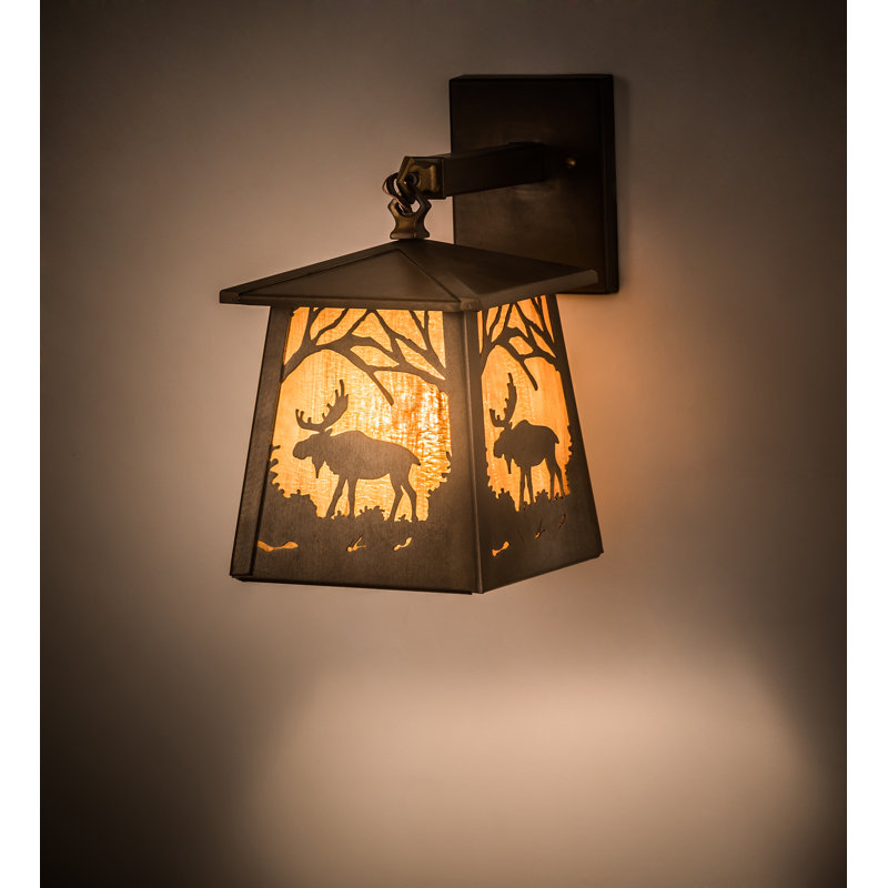 Antique Copper 12.5" Direct Wired Electric Sconce with Amber Shade