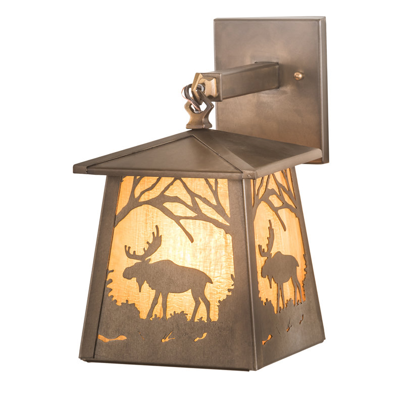 Antique Copper 12.5" Direct Wired Electric Sconce with Amber Shade