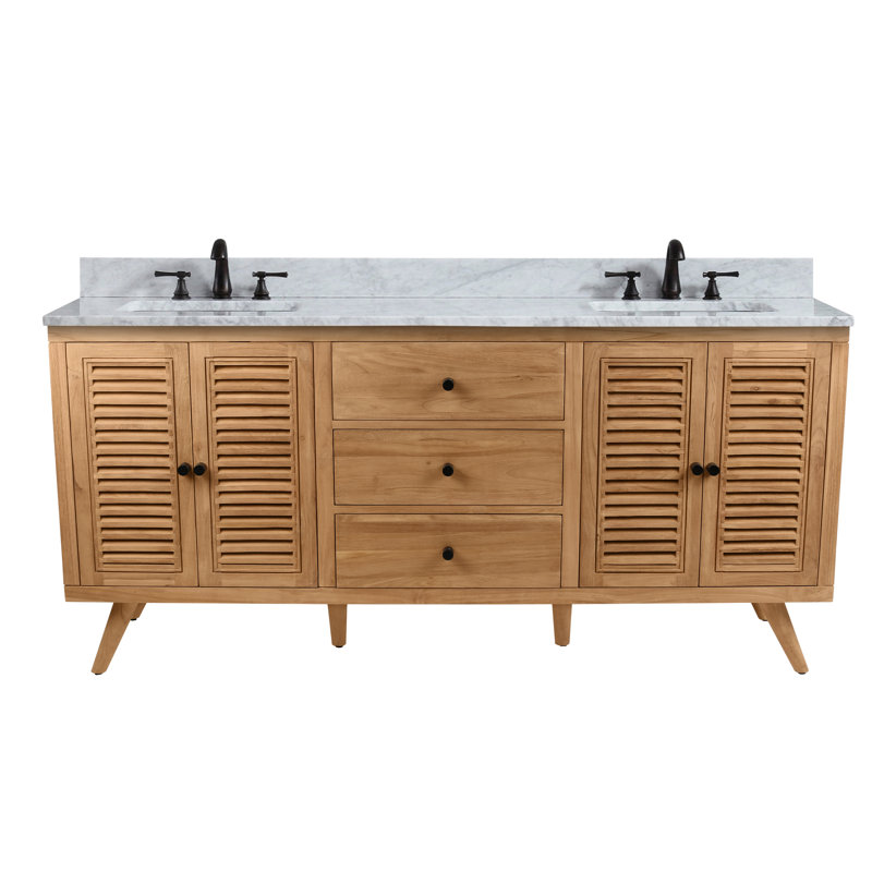 Quentin 73'' Teak and Marble Double Freestanding Vanity