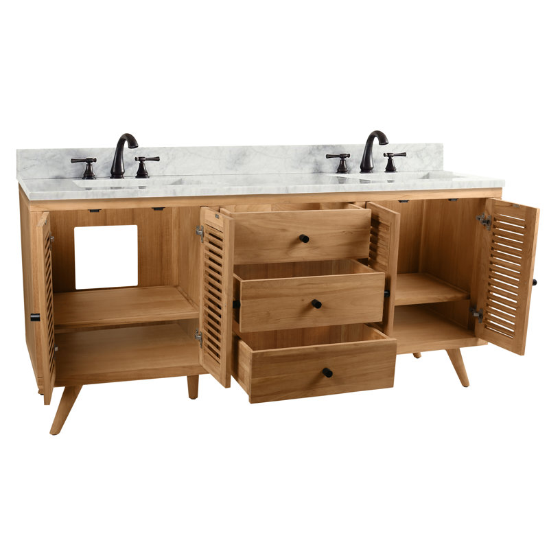 Quentin 73'' Teak and Marble Double Freestanding Vanity