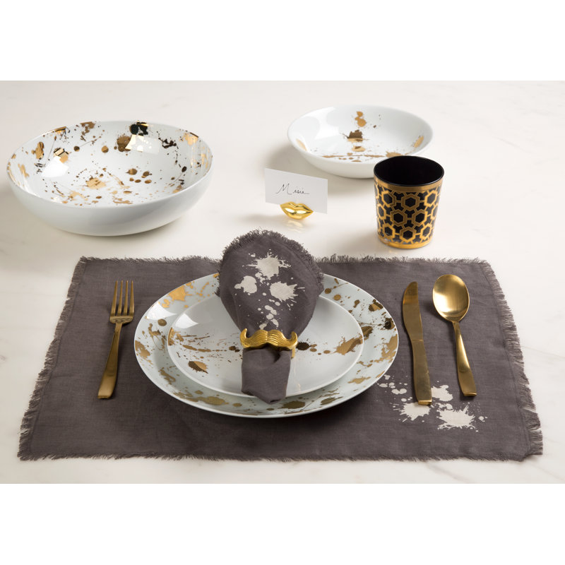 Gold Splatter Round Ceramic Serving Bowl