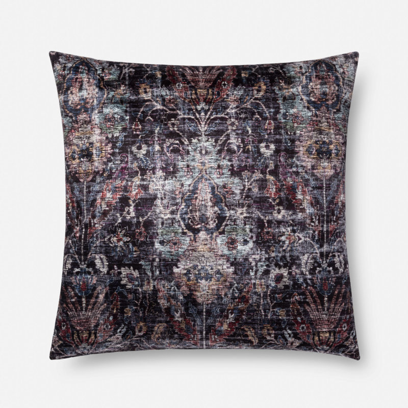 Black and Multicolor Damask Polyester Throw Pillow