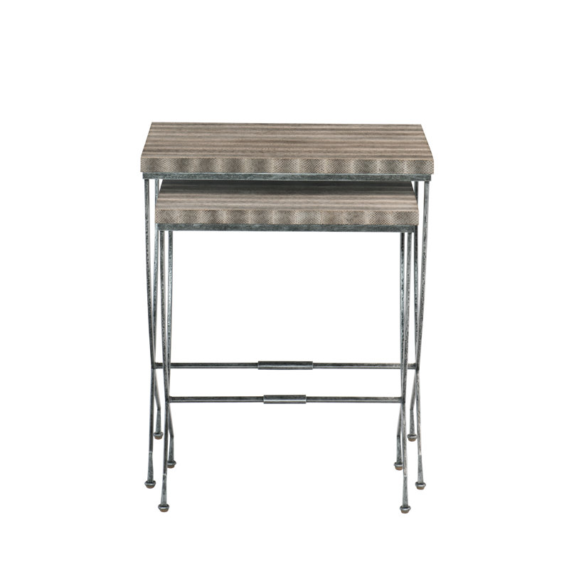 Wyman Brown Snakeskin and Iron Nesting End Table