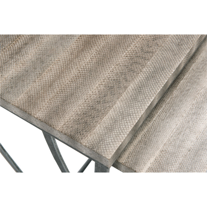 Wyman Brown Snakeskin and Iron Nesting End Table