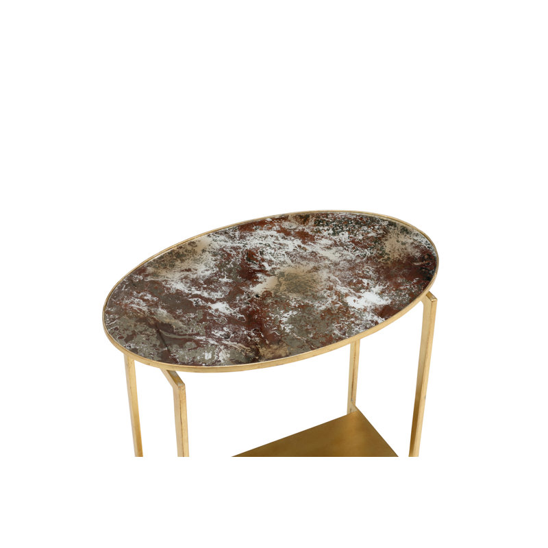 Round Acid Wash Antique Gold Leaf Mirrored End Table