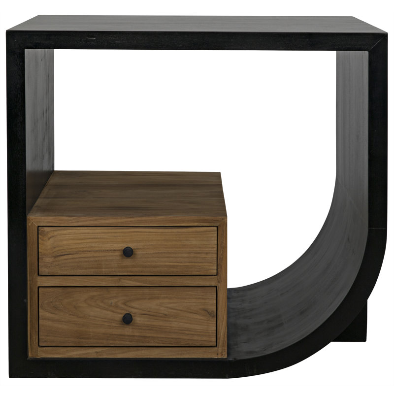 Burton Dual-Finish Mahogany and Teak Side Table with Storage