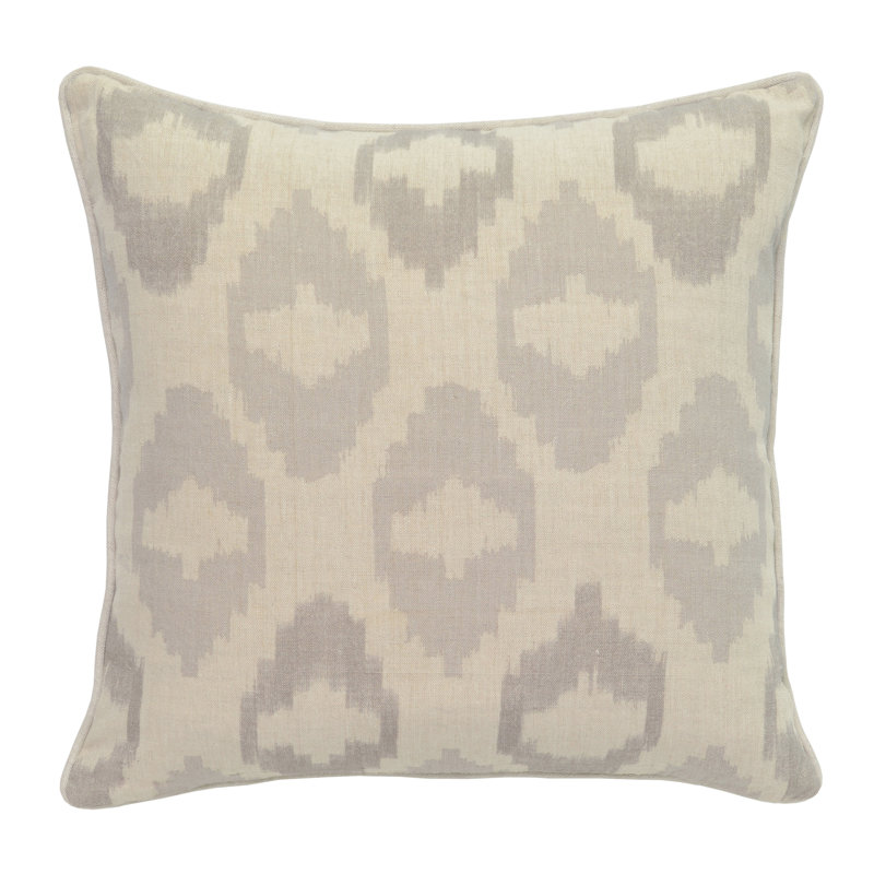 Gray Linen Square Ikat Embroidered Throw Pillow