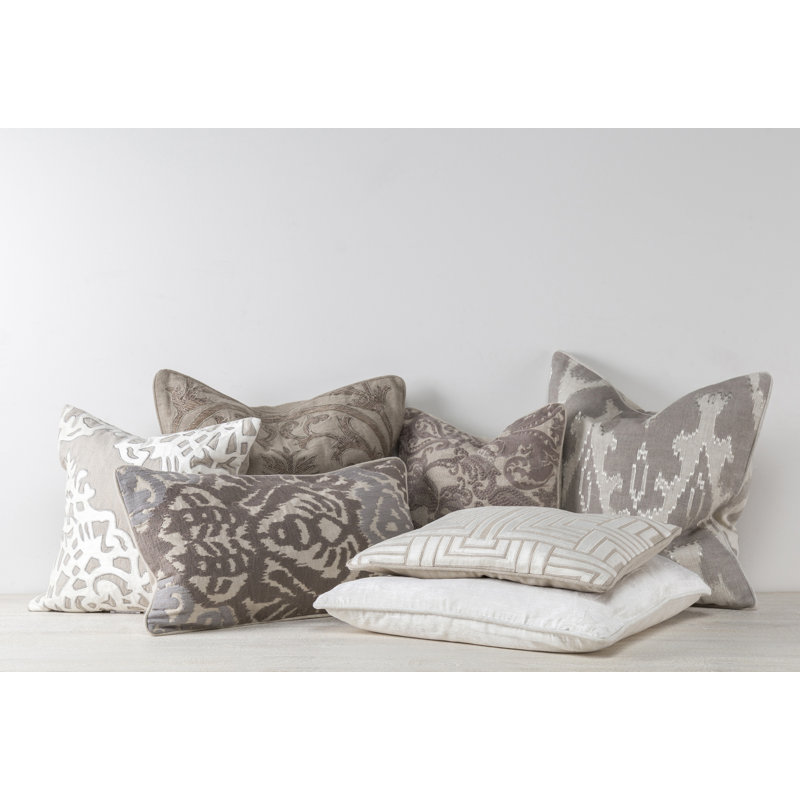 Gray Linen Square Ikat Embroidered Throw Pillow
