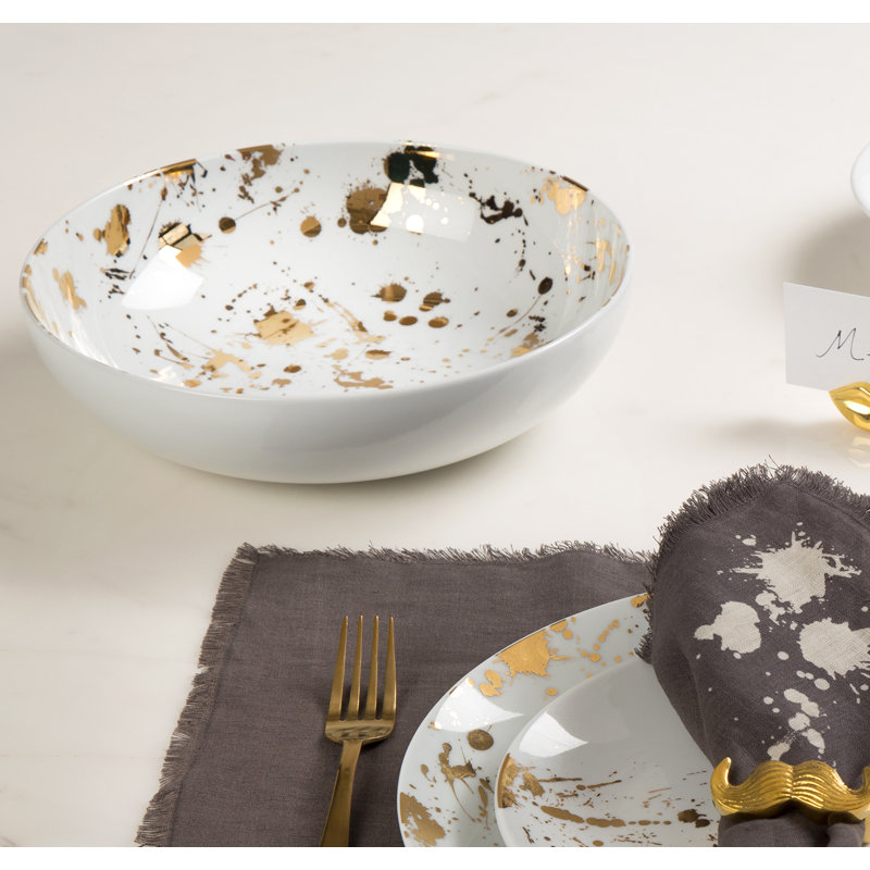 Gold Splatter Round Ceramic Serving Bowl