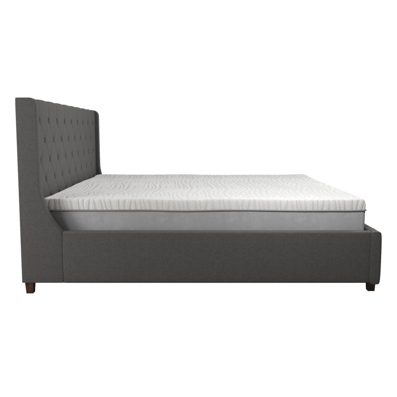 King Gray Linen Tufted Upholstered Bed with Metal Frame