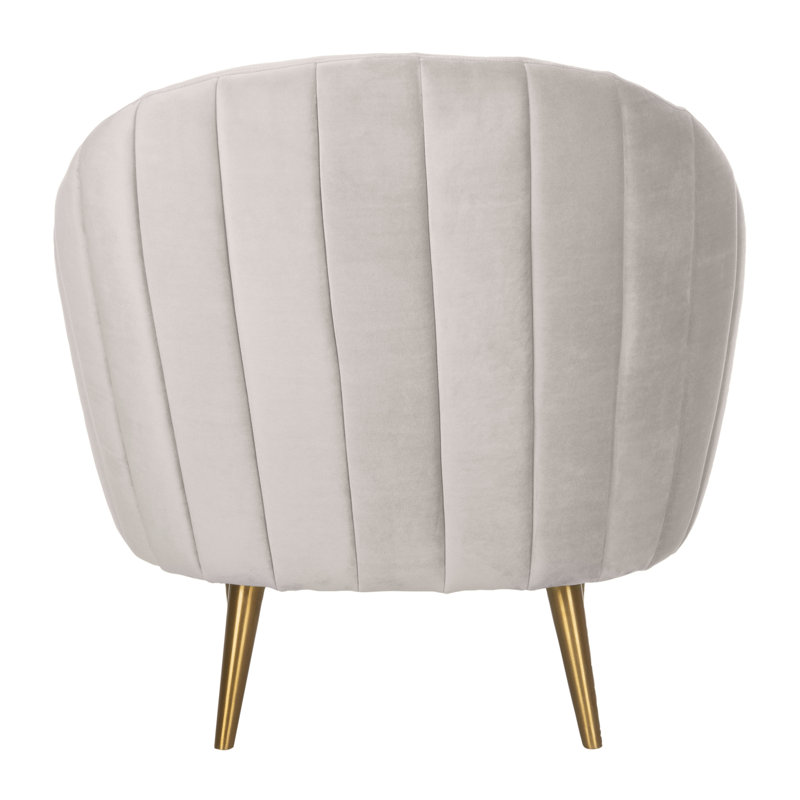 Transitional Pale Taupe Velvet Barrel Arm Chair with Wood Accents