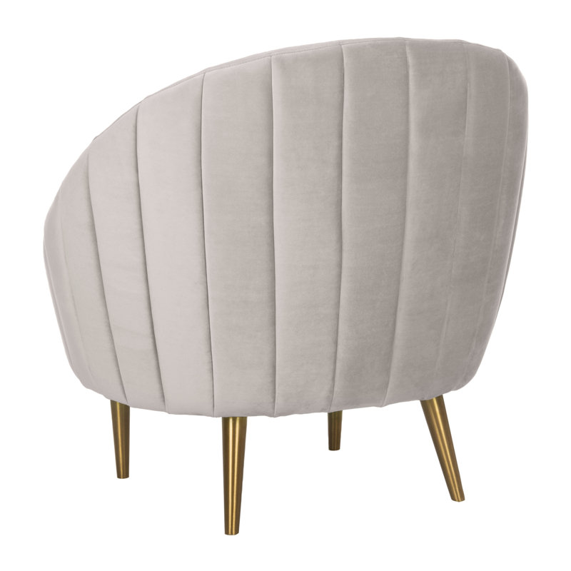 Transitional Pale Taupe Velvet Barrel Arm Chair with Wood Accents