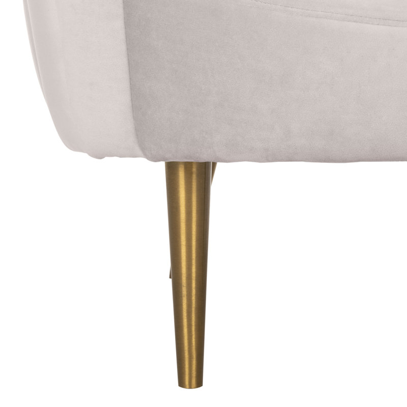 Transitional Pale Taupe Velvet Barrel Arm Chair with Wood Accents