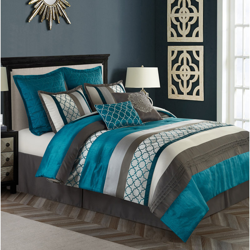 Aqua and Brown King Microfiber 8-Piece Comforter Set