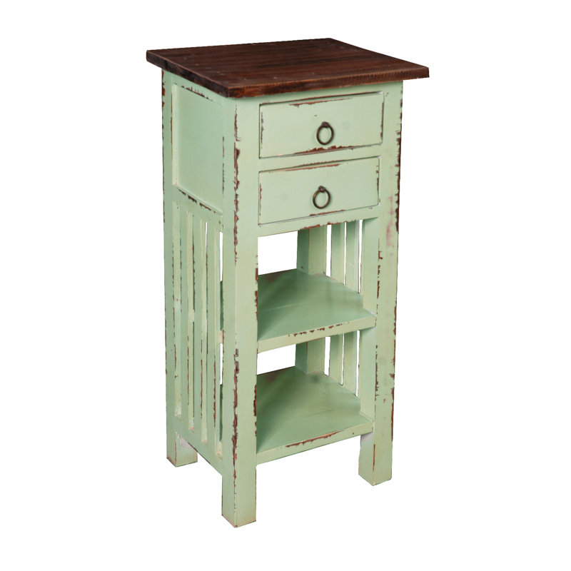 Bahama Blue Rustic Farmhouse Wood & Metal End Table with Drawers