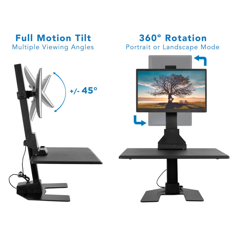 ElectraLift 28" Motorized Standing Desk Converter with Full Motion Monitor Mount